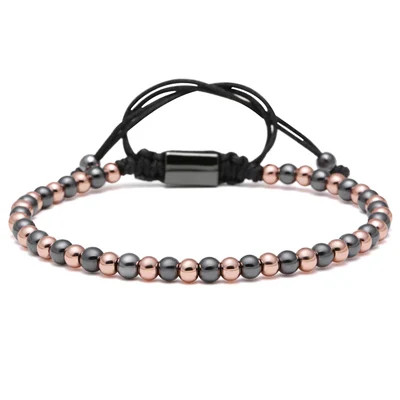 rose gold and black Mcllroy известный бренд двойной цвет мужской браслет 4 мм круг из титановой стали бусины макраме плетеные браслеты для мужчин и женщин подарок - Окраска металла: rose gold and black