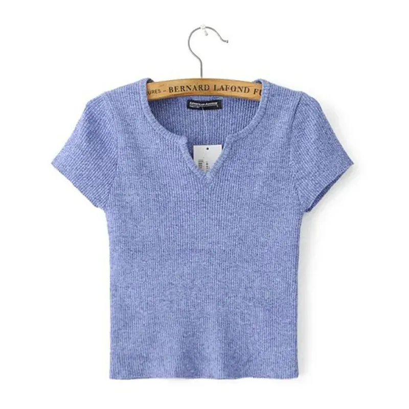 Повседневные трикотажные футболки для женщин короткий топ 2017 женская