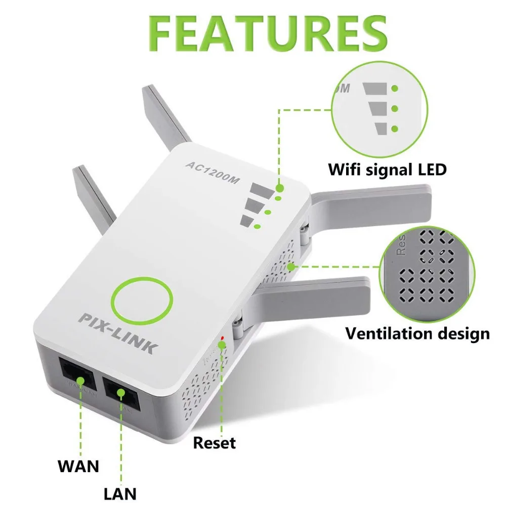 pixlink 1200mbps router wifi extender signal booster wireless repeater dual band 2 45ghz wi fi range plug support wisp mode free global shipping
