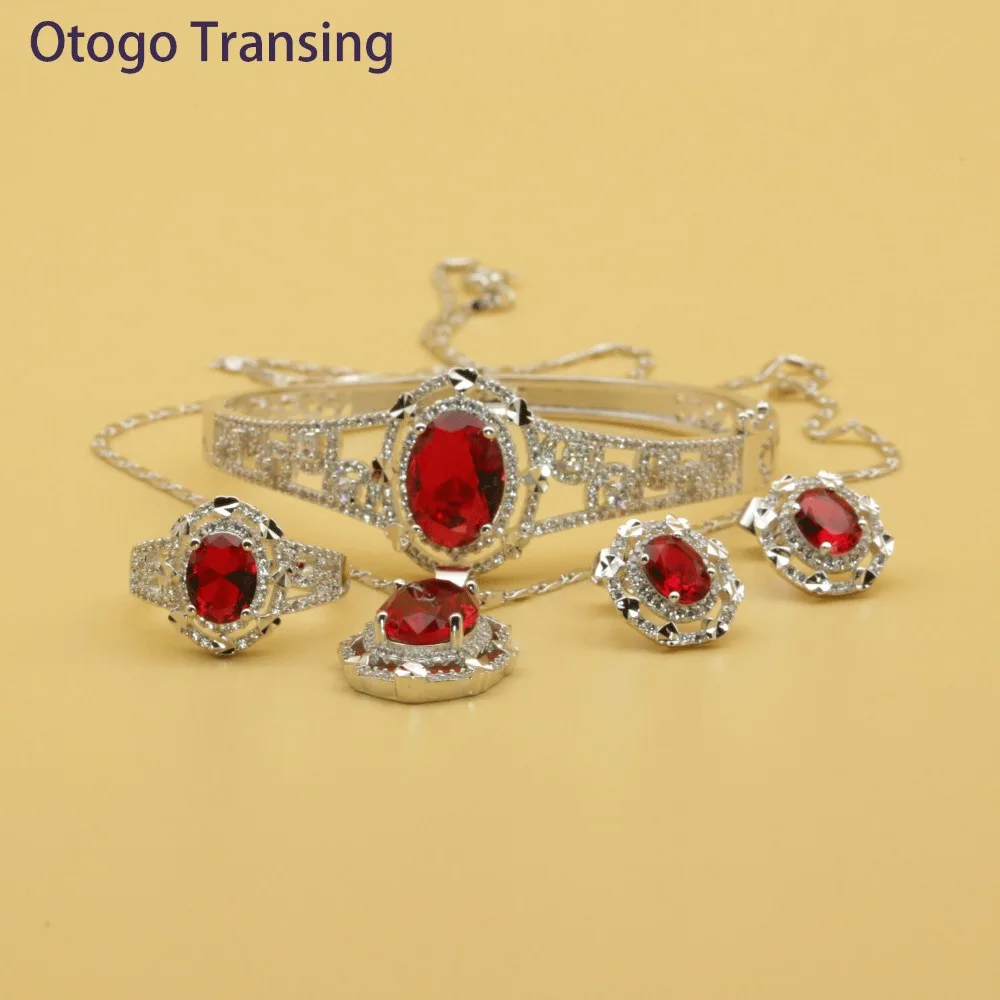 Otogo Transing 2019 набор ювелирных изделий с круглым красным кубическим цирконием