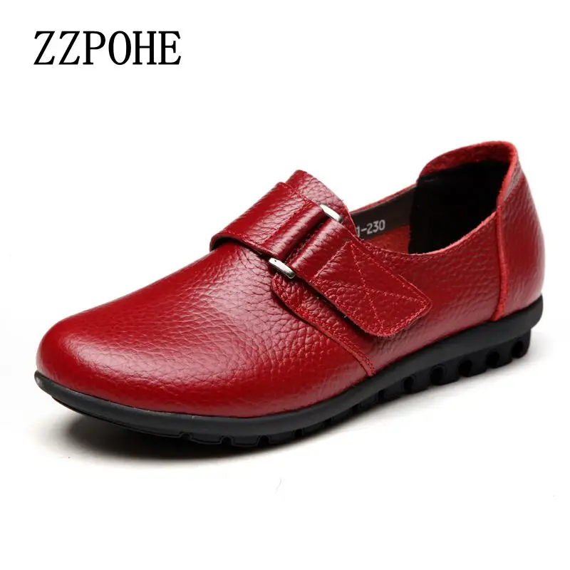 ZZPOHE/женские кожаные туфли среднего возраста модные из мягкой кожи удобные на