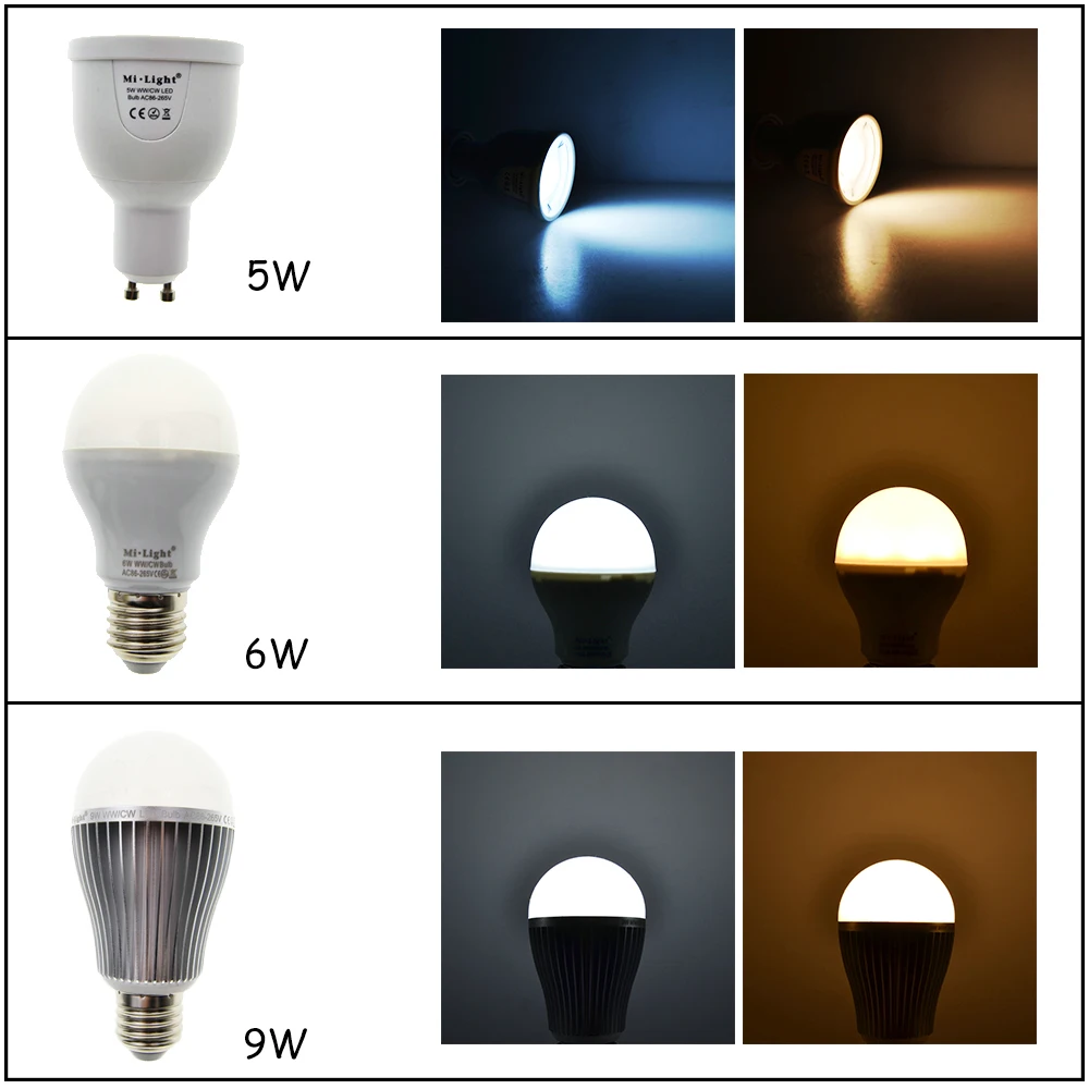 Светодиодная лампа Mi Light GU10 5 Вт E27 6 9 цветовая температура и яркость с