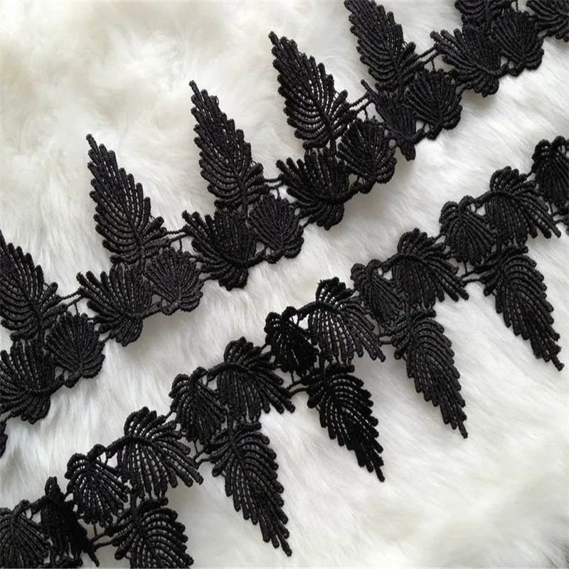 Широкая тесьма для шитья черного кружева Венеции с гипюровой отделкой и кленовыми листьями 2,68 дюйма шириной 2 ярда на.