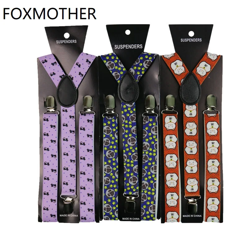 FOXMOTHER милый кот собака животных печати Подтяжки женские подтяжки мужские Tirantes Bretelle Suspensorio