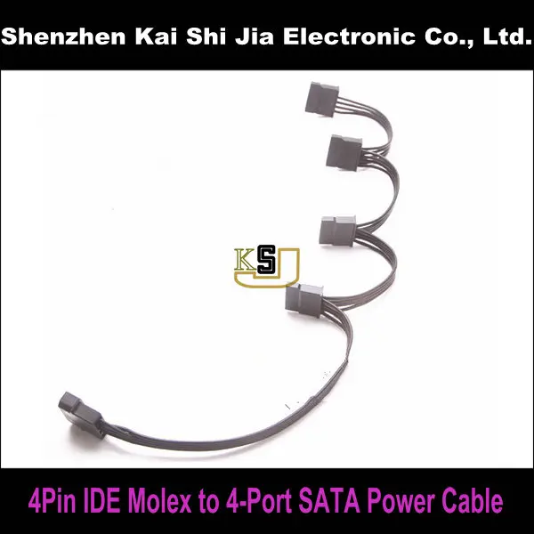 Новый черный 4-контактный IDE Molex к 4-портовому 15-контактному кабелю питания SATA для