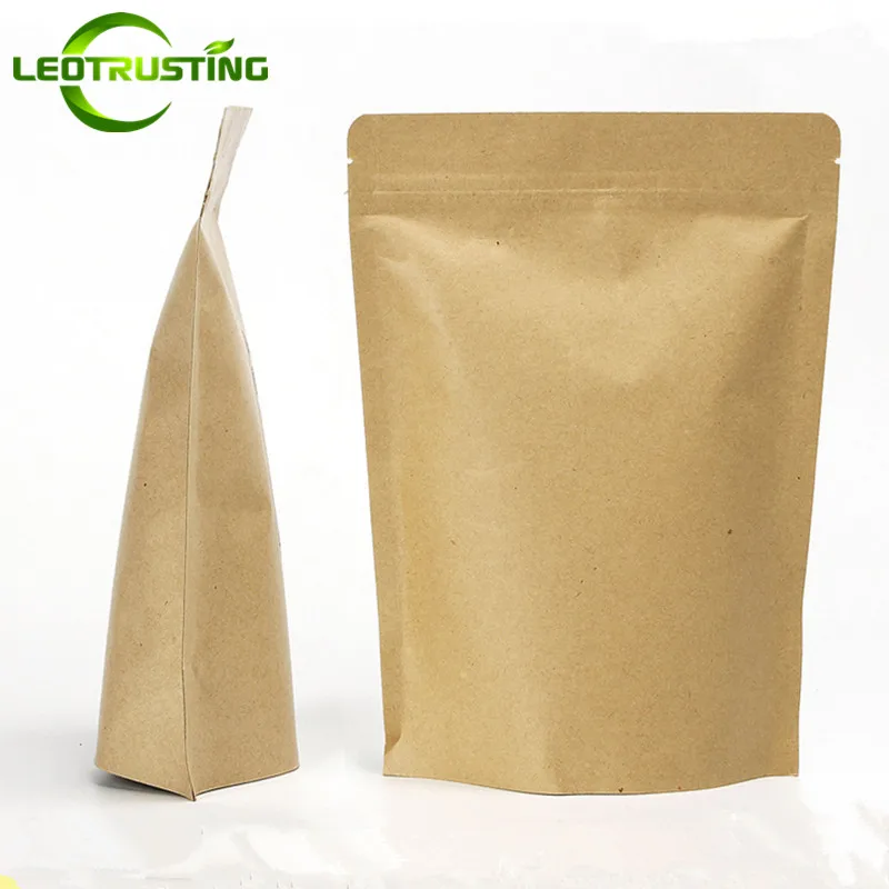 100pcs Thick Resealable Kraft Paper Zip Lock Packaging Bag Stand up Foil Inside Coffee Flour Snack Gift Brand Logo Print Pouches