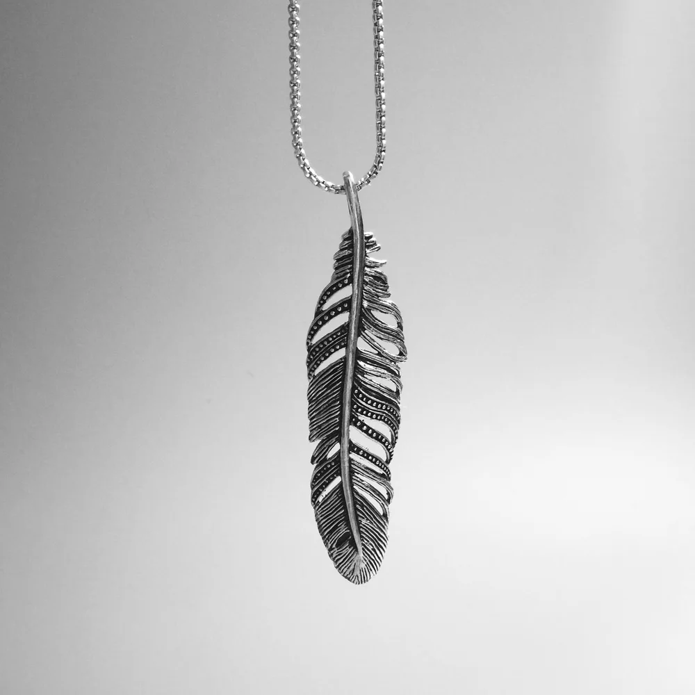 

Blackened Feather Pendants, Fashion Jewelry 925 Sterling Silver Punk Gift For Women Men Boy Girls Fit Necklace 2018 New