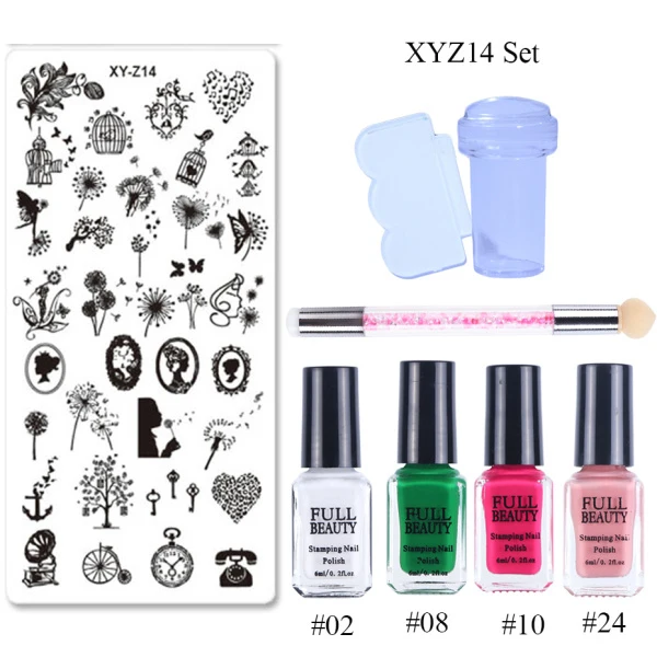 XYZ14 Set 1 Se Набор для штамповки ногтей с геометрическим цветком, Ловец снов с стемпером, скребок, ручка для печати, инструмент для маникюра LAA34 - Цвет: XYZ14 Set