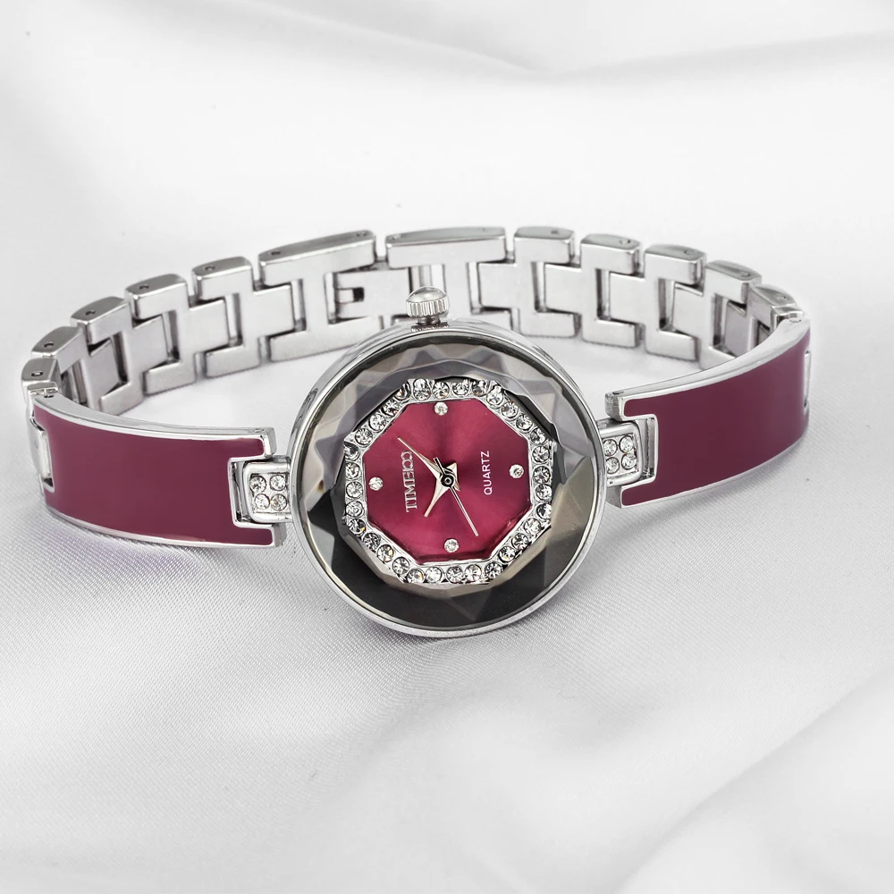 Time100 фиолетовый женские часы браслет нержавеющая сталь резка алмаз зеркало