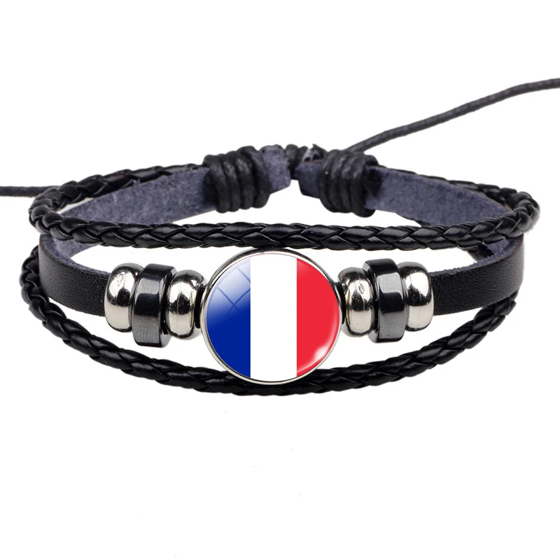 Кожаный плетеный браслет из веревки с национальными флагами США Россия Канада