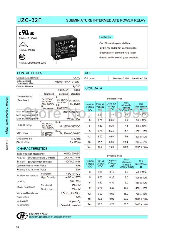 Бесплатная доставка Мощность реле 5VDC PCB Тип 5V DC JZC-32F/005/012/024-HS3 4PIN 30 шт. |