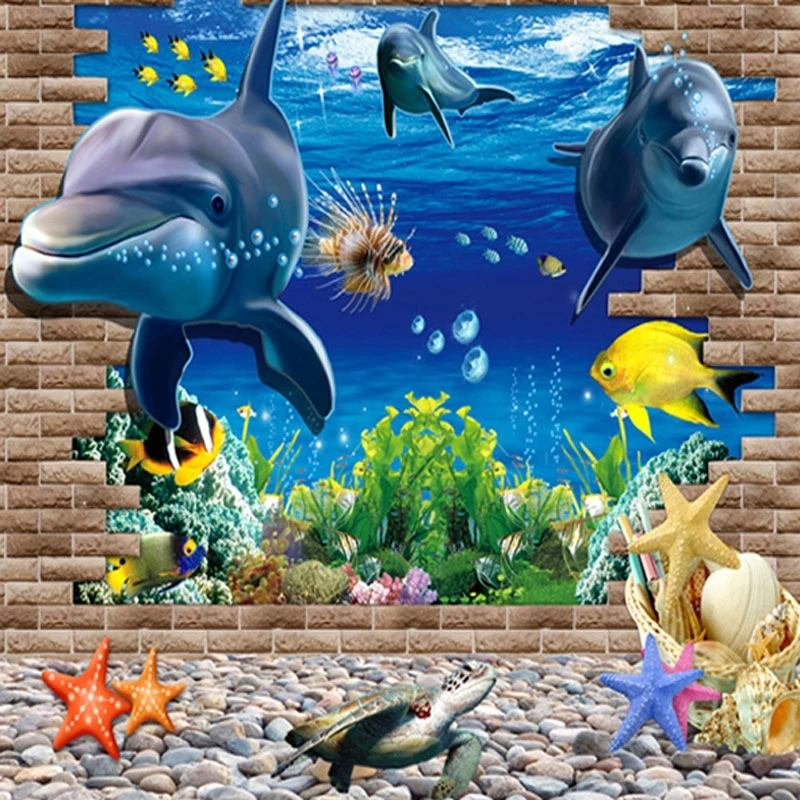3D Blue Sea World Dolphin Removable Wall Sticker Wallpaper Home Decor | Дом и сад