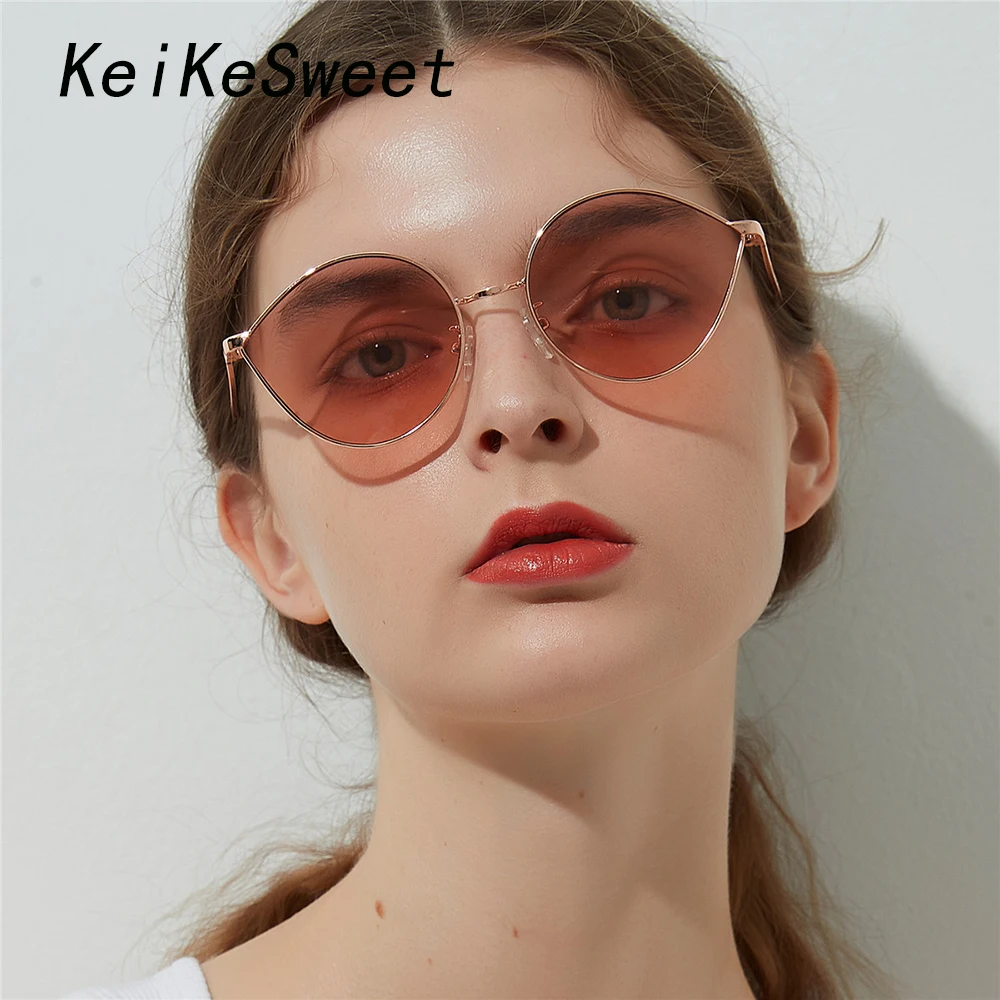 Женские круглые солнцезащитные очки KeiKeSweet Роскошные Металлические красные