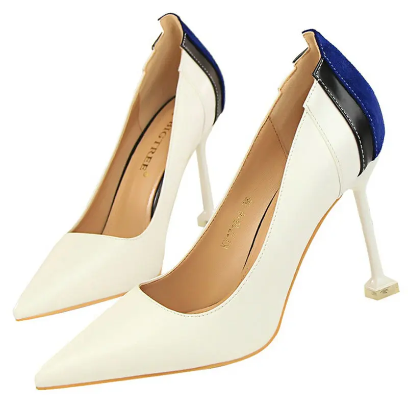 Size34-39 Woman High Quality Patchwork Pumps Pointed Toes 9.5CM Heels Shoes Female Slip-on Career Parties Dress | Обувь