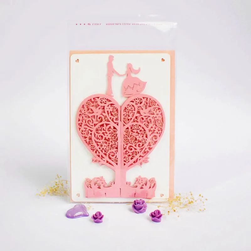 3D лазерная резка ручная работа любовь сердце персиковое дерево бумага