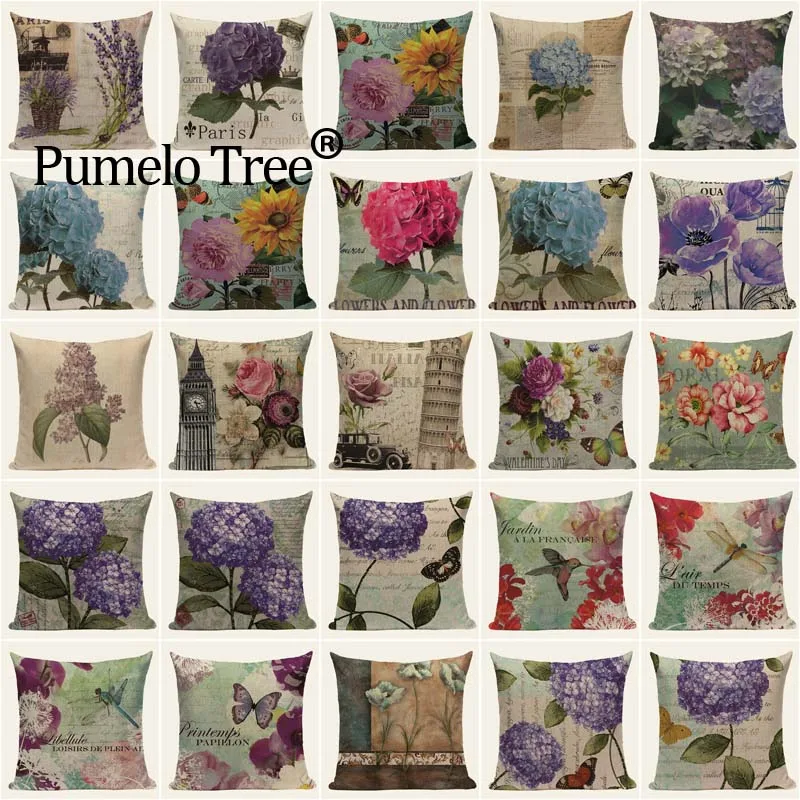 Домашний Декоративный Чехол на подушку в стиле ретро с принтом лаванды хлопковое