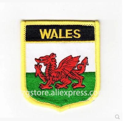 

Hot Sale ! Embroidery Patches National flag Emblem Patches Wales Flag Iron on 7X6CM NGQ1252