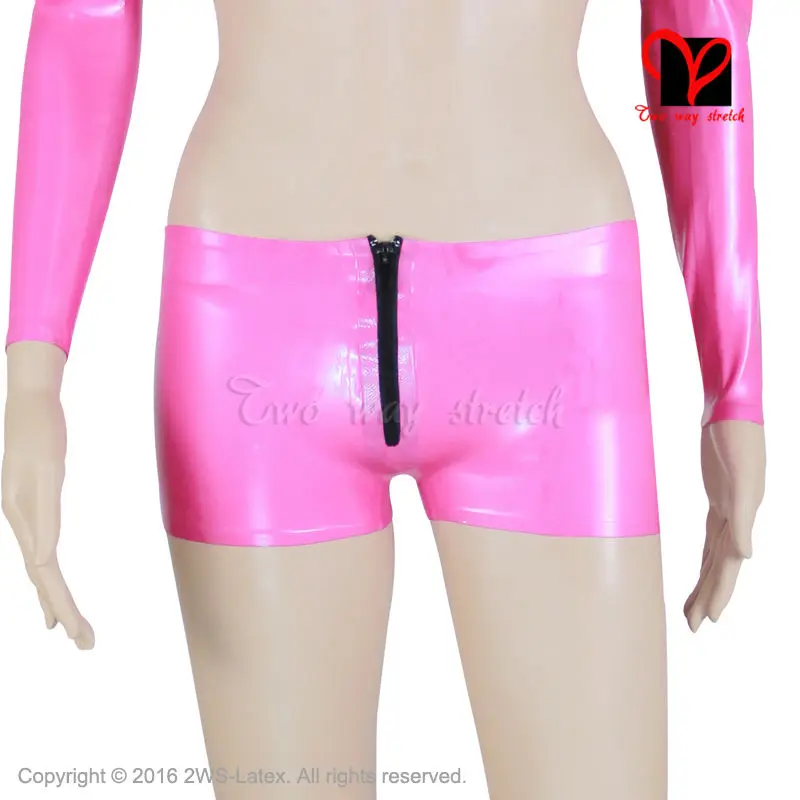 Sexy pearl pink Latex boxer shorts with front zip Rubber Shorts Hotpants underpants plus size KZ-106