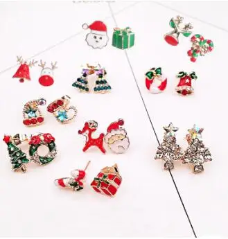 Милая серьга с рождественской тематикой Санта Клаус Снеговик елка колокольчик