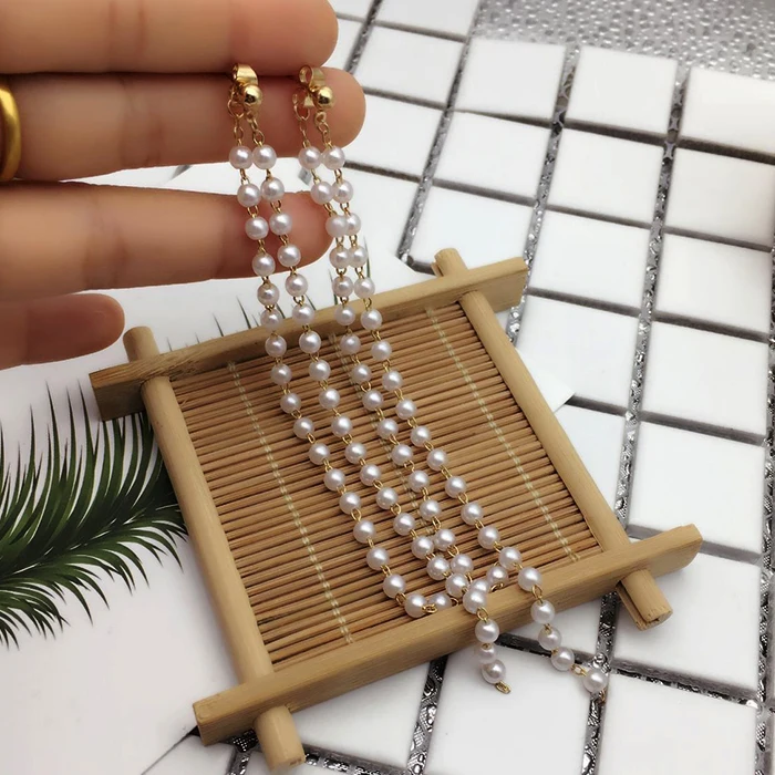 Модные длинные серьги двухрядные кисточкой жемчуг сладкий двойного назначения