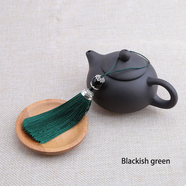 Blackish green 2 шт., шелковая кисточка, бахрома, кисточка, подвесная веревка, сделай сам, с бахромой и с бусинами, отделка, подвеска для штор, украшение, сделай сам, домашний декор - Цвет: Blackish green