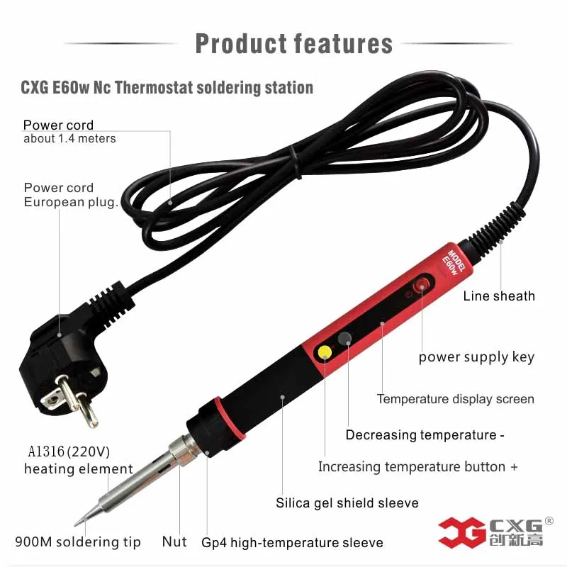 Электрический паяльник CXG E60WT со светодиодной цифровой регулируемой
