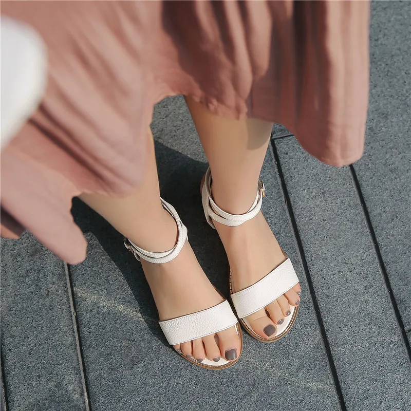 MORAZORA/; ; босоножки; женская обувь из коровьей кожи; Простые однотонные летние туфли; женская повседневная обувь черного цвета; большой размер 43