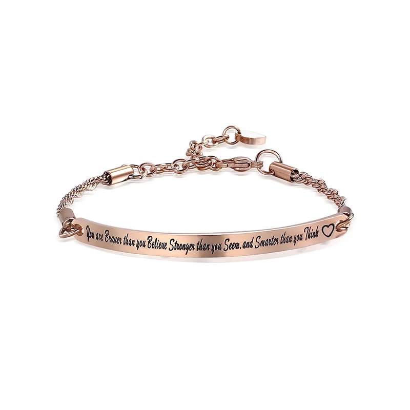 

Inspirational Quote ID Bracelet Link Bracelets & Bangles Jewelry Inspirational Gift For Women, Girls, Friends "You're braver.."