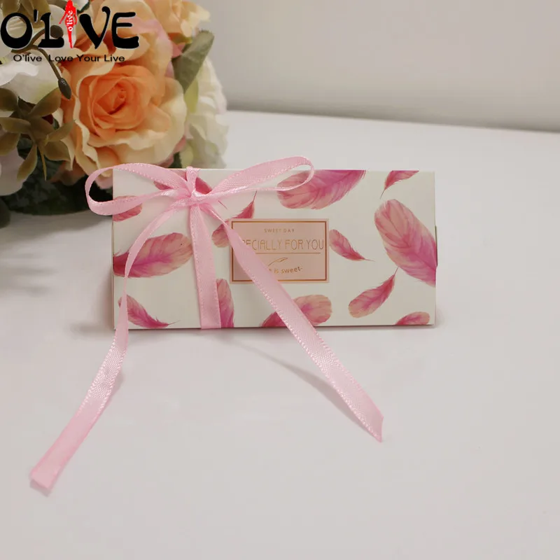 Pink Feather 50 шт. коробка для свадебного подарка конфетные Детские вечерние коробки для душа Свадебная бонбоньерка Подарочная коробка мраморная упаковка с лентой - Цвет: Pink Feather