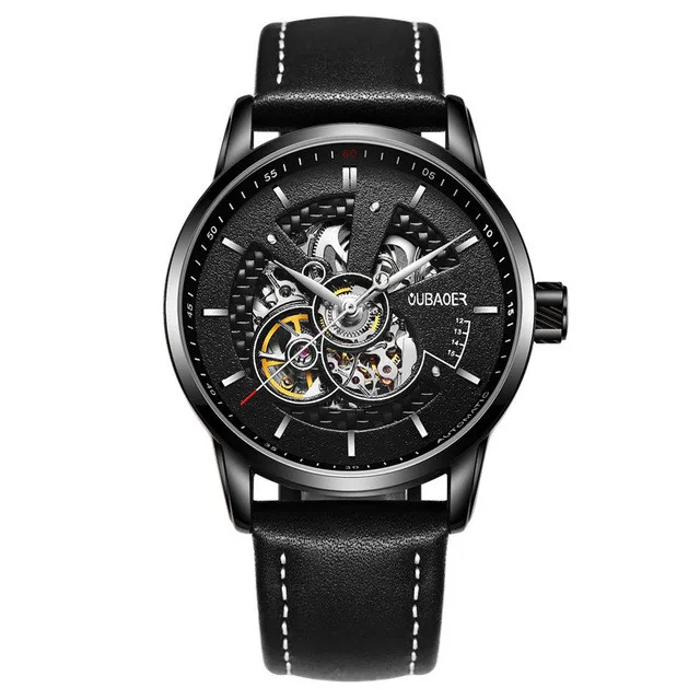 Black Mechanical OUBAOER мужские s часы лучший бренд класса люкс автоматические механические часы Мужские Кожаные Бизнес водонепроницаемые спортивные часы Relogio Masculino - Цвет: Black Mechanical