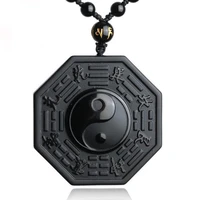 drop shipping black obsidian yin yang necklace pendant chinese bagua mens jewelry womens jewelry