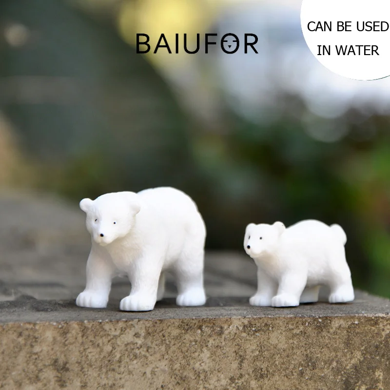 BAIUFOR Animal Miniatures Polar Bear White Lovely Mother Bear Keychain Material Terrarium Figurines DIY Fairy Garden Decor