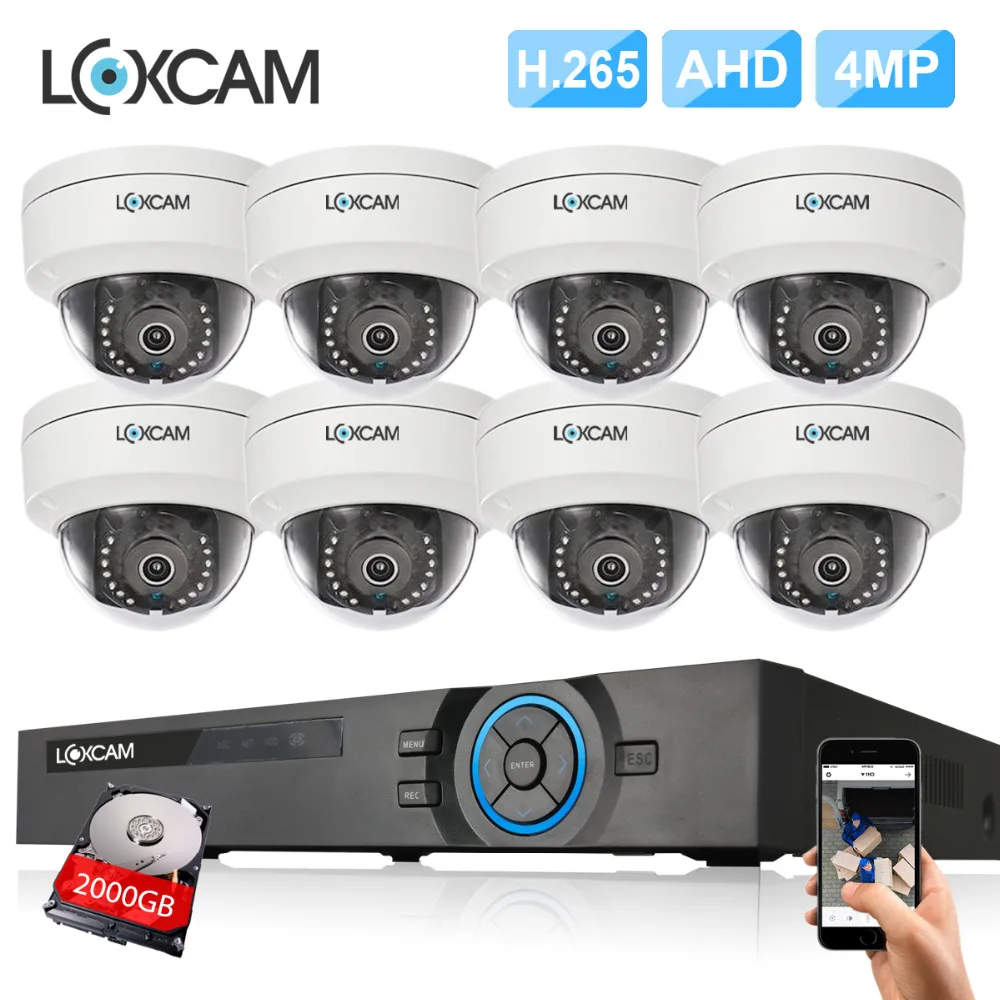 LOXCAM H.265 + 8CH 4MP Система охранной камеры 8 шт Крытый Открытый VandalProof ночное видение