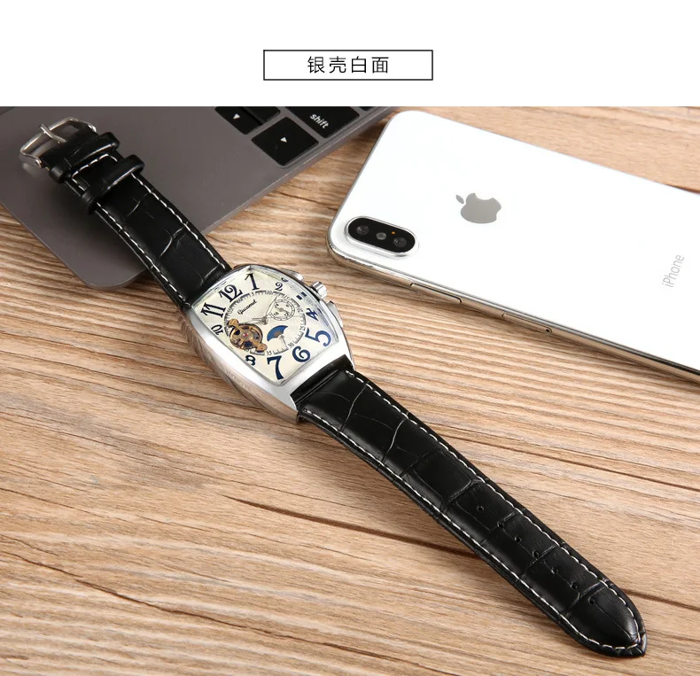 GUCAMEL Tourbillon Платье Мужские часы в деловом стиле Роскошные Tonneau деловые для мужчин