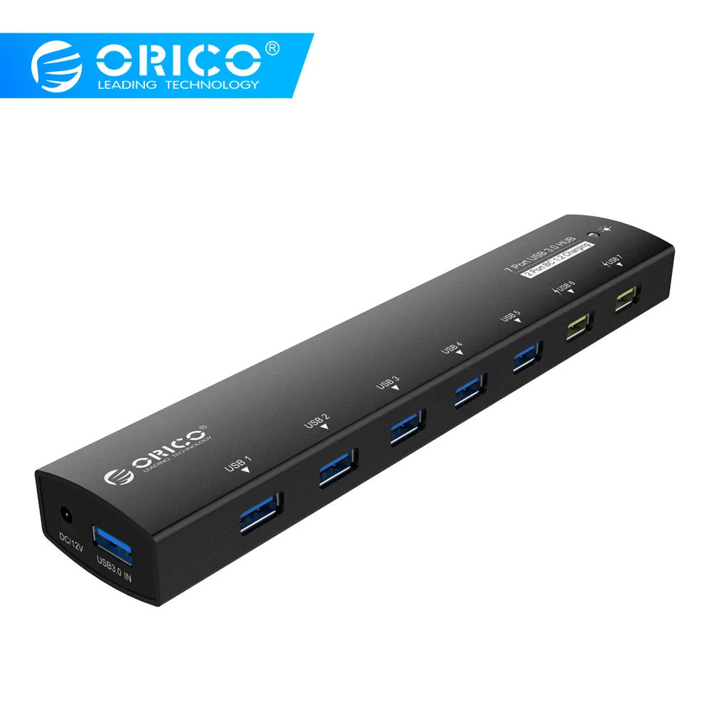 ORICO AS7C2 алюминиевый концентратор USB 3 0 с адаптером питания 7 портов 2 интерфейсом