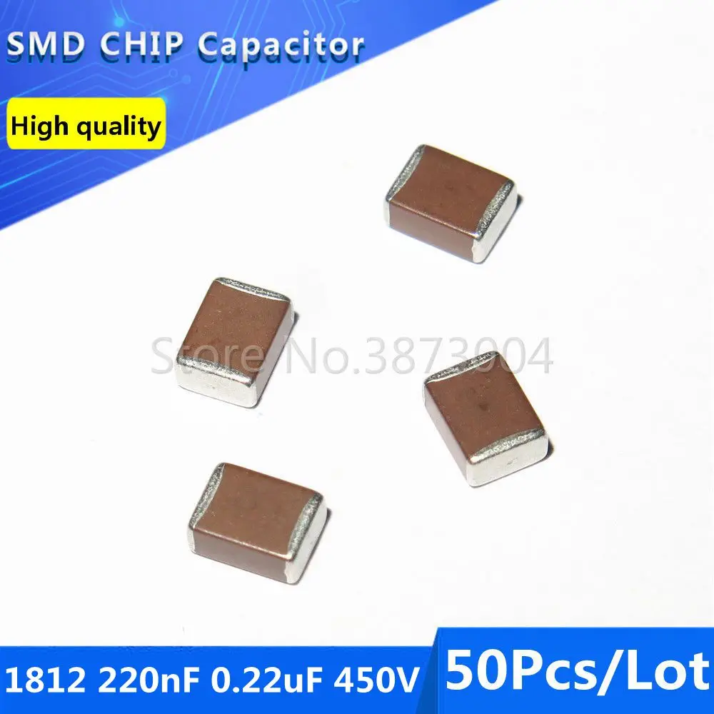 

50 шт. 1812 4532 НФ 0,22 мкФ 450 в 10% толстая пленка чип многослойный керамический конденсатор