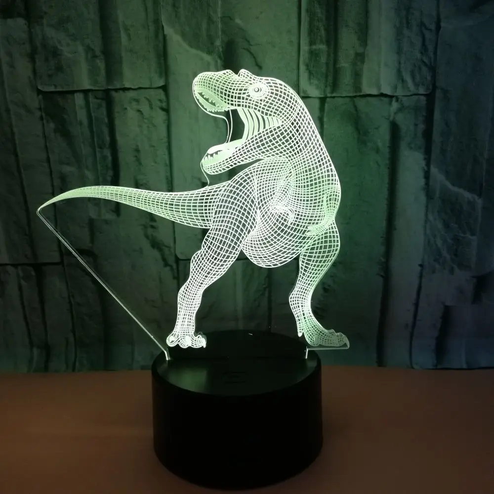 Светодиодный ночсветильник с динозавром 3D иллюзия 7 цветов сенсорная база USB