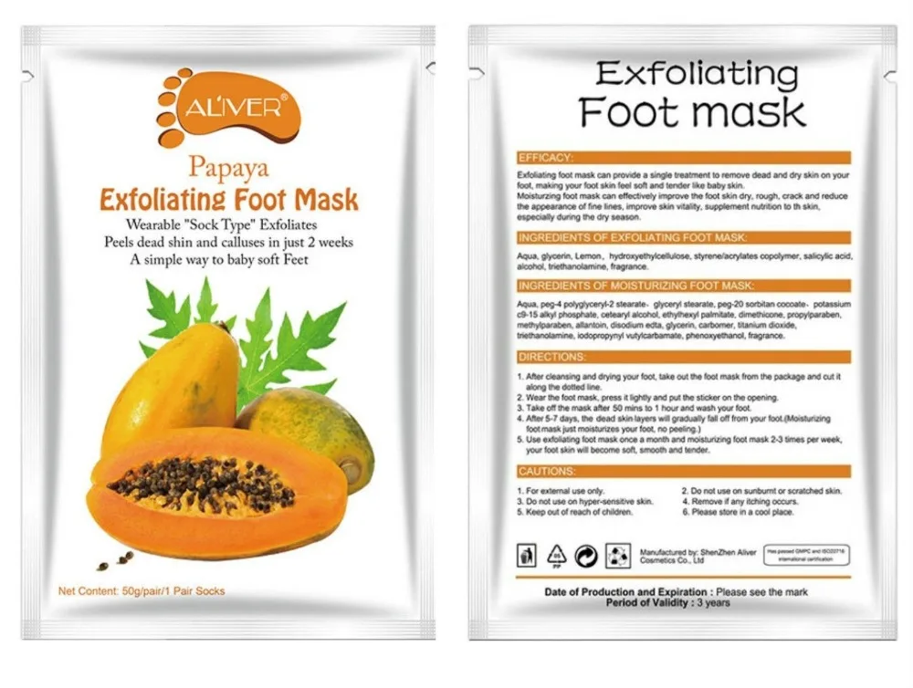 Aliver Papaya ОТШЕЛУШИВАЮЩИЙ ПИЛИНГ носок для ног маска для детей мягкие ноги удаляет омертвевшую кожу