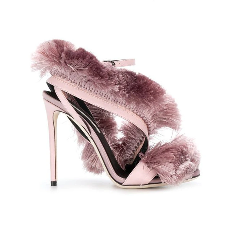 Модные босоножки на меху высоком каблуке модель 2019 года женские модельные