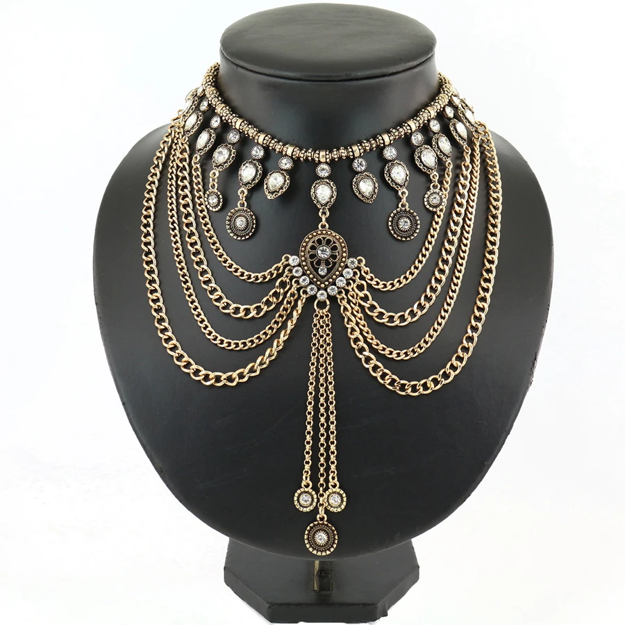 Vintage tassel shape large Crystal glass drops Necklaces &amp Pendants Bohemia style ancient ways maxi necklace jewelry statement |