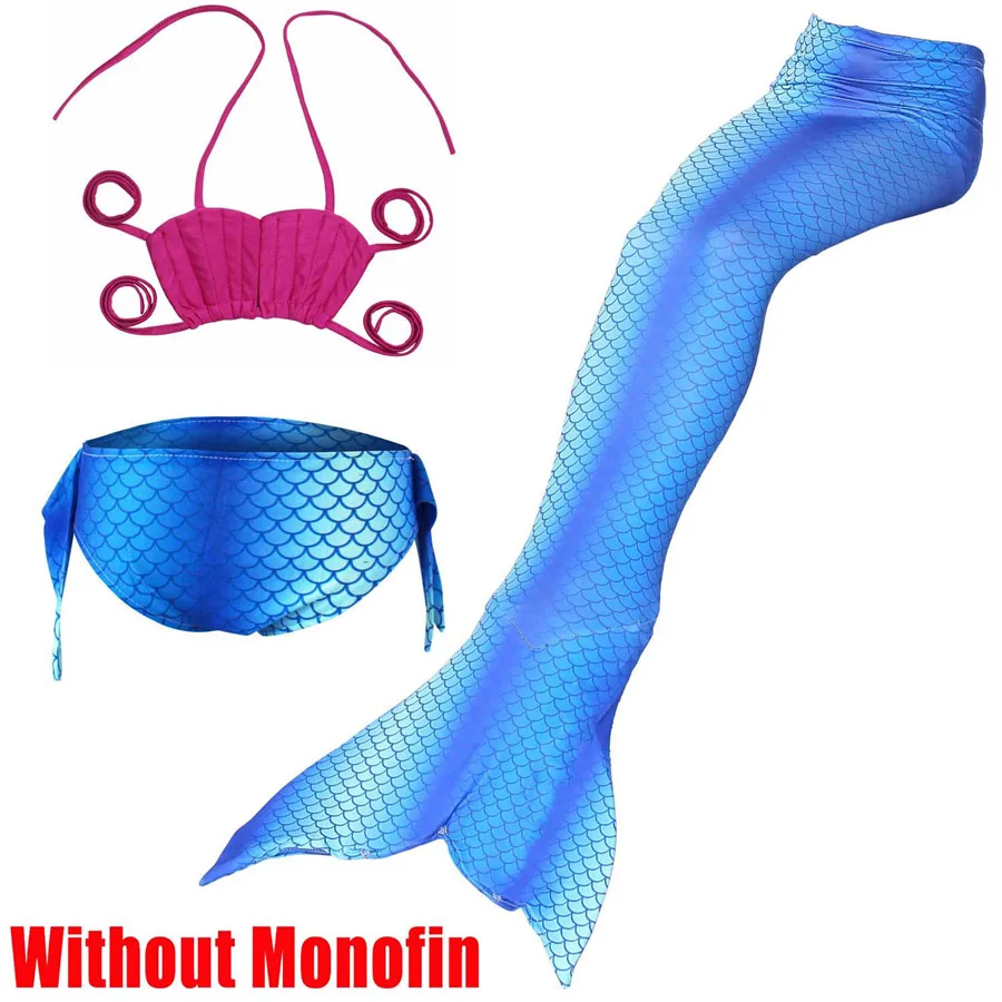3pcs Without Monofin Купальный костюм «хвост русалки» для девочек, косплей, купальный костюм бикини для девочек, детский купальный костюм из монофина - Цвет: 3pcs Without Monofin