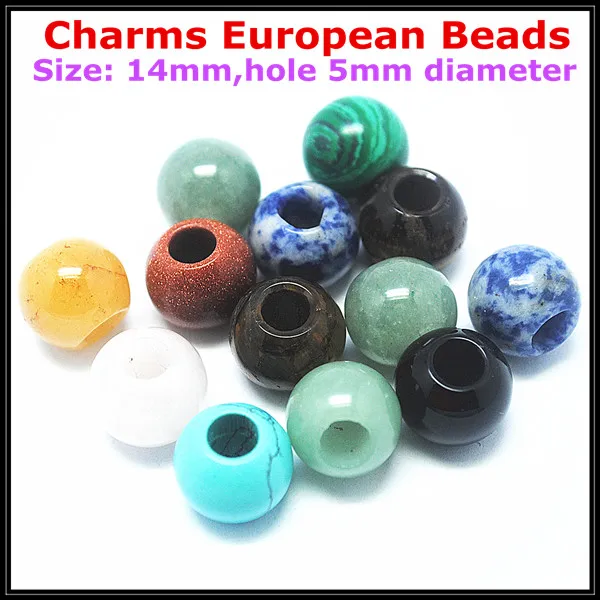 5 шт. бусины из натурального драгоценного камня 12 мм 14 16 мм|big hole|spacer beadsbeads blue |