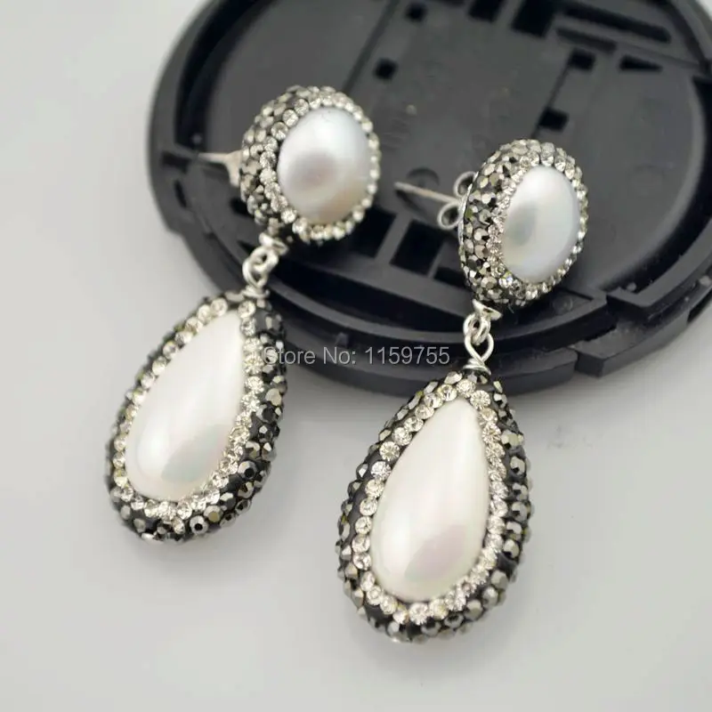 Очаровательные 4 пары серьги-подвески с натуральным жемчугом кристаллами