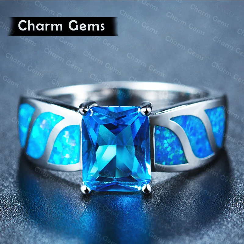2019 925 jewelry New Crystal from Austrian Angel Girl Simple Ring Round Blue Fire Opal Rings for Women Trendy Engagement | Украшения и