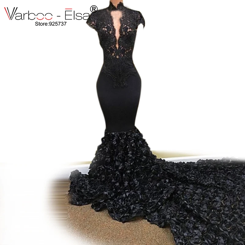 Сексуальные африканские черные вечерние платья русалки 2018 Robe de Soiree кружевные