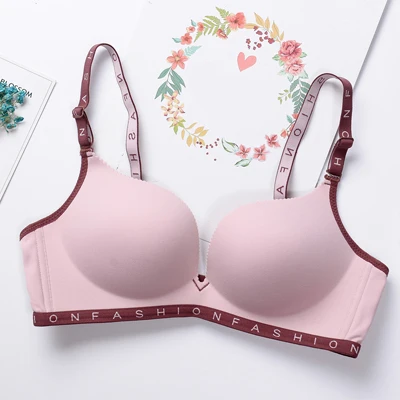Pink Deruilady, модный бюстгальтер, бесшовный, без косточек, пуш-ап, с буквенным принтом, нижнее белье для женщин, дышащее, мягкое, сексуальное нижнее белье, одноцветные женские бюстгальтеры - Цвет: Pink