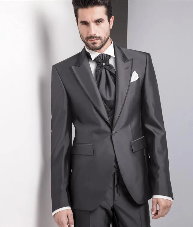 2017 Italian Charcoal Tuxedo Suits wedding suits customized tuxedos for men Prom tuxedos best men suits( jacket+Pants+vest+tie)