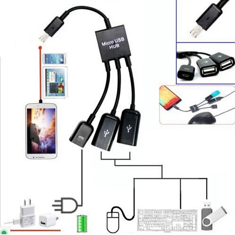 Micro USB мощность OTG концентратор кабель адаптер преобразователь удлинитель 3 в 1 2 0