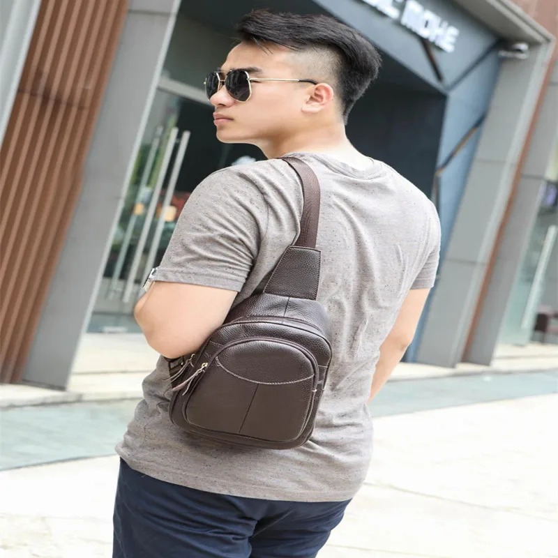 

ICEV New Fashion Unisex Chest Genuine Leather Bags Korean Cow Leather Crossbody Bags for Men Women Messenger Bag Bolsa Feminina