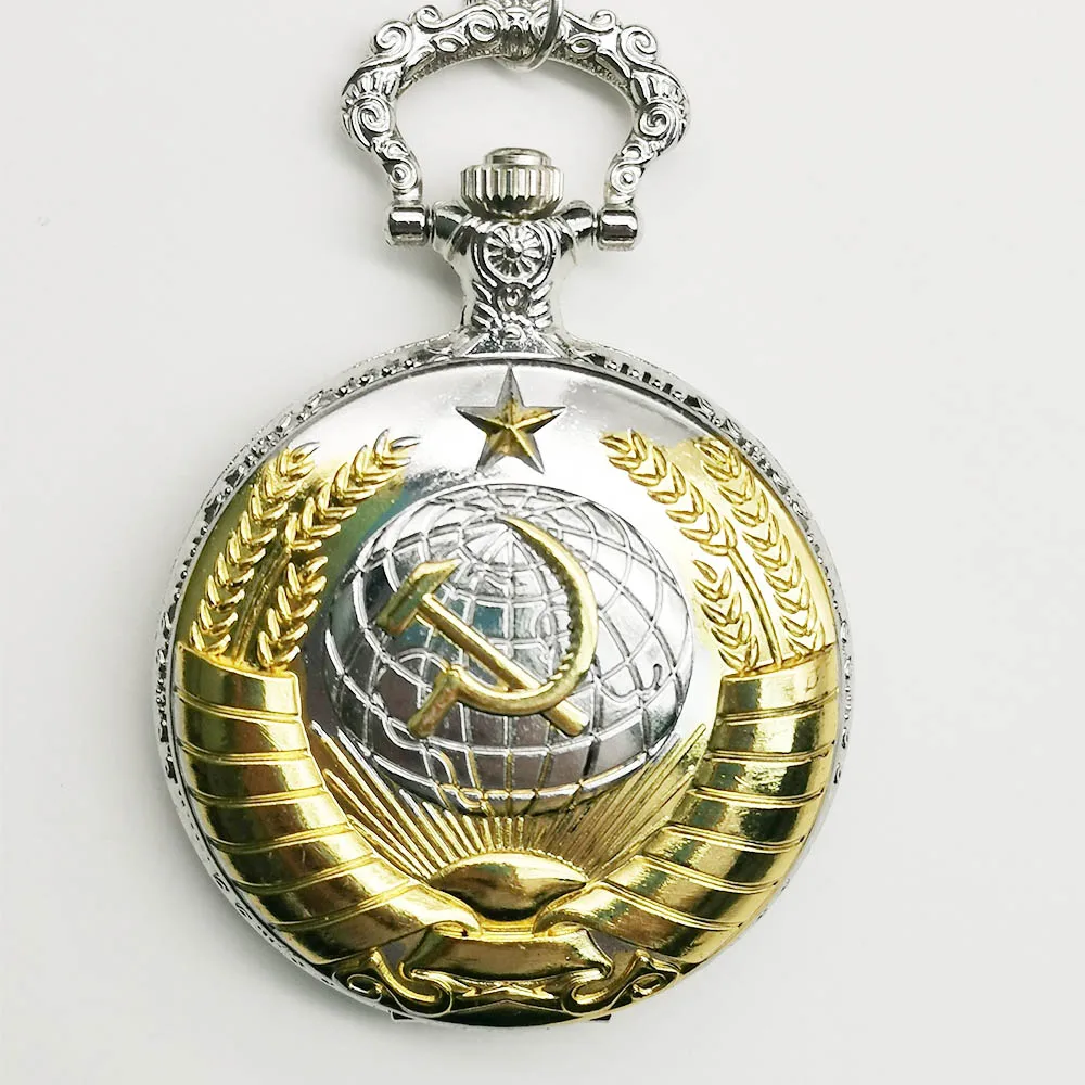 Shilvergold Винтажные советские значки, кварцевые карманные часы, ожерелье, бронзовая подвеска, цепочка, часы, сувенир для мужчин - Цвет: Shilvergold